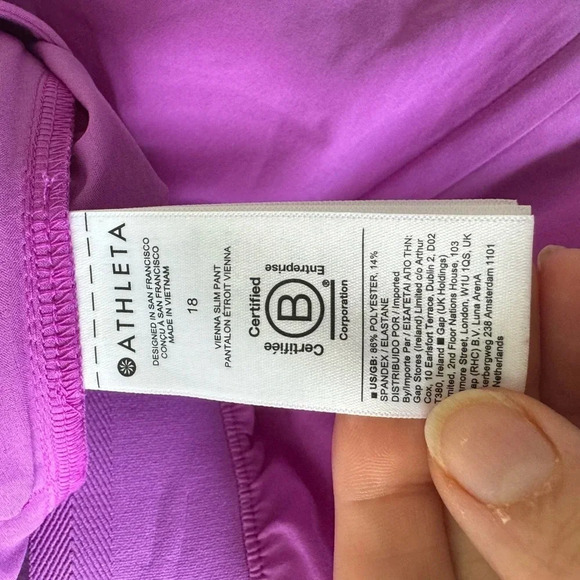 ATHLETA Brooklyn Heights Vienna Slim Pant Size 18 in Jazzy Purple NWOT - Picture 6 of 6